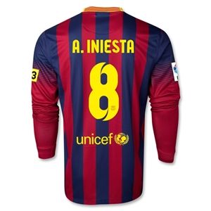 Nike Barcelona 13/14 A.INIESTA LS Home Soccer Jersey