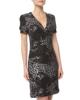 Shimmer Leopard Print Wrap Dress, Black