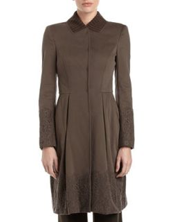 Lace Trim Ribbed Collar Jacket, Brown
