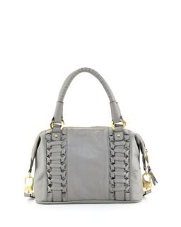 Pebble Leather Woven Satchel, Cement