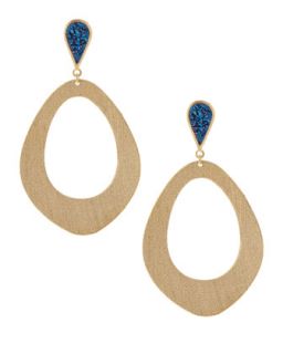 Dark Blue Druzy & Open Oval Drop Earrings