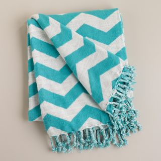 Turquoise and White Chevron Throw   World Market