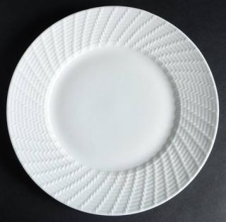 222 Fifth (PTS) Basket Weave Dinner Plate, Fine China Dinnerware   All White, Sw