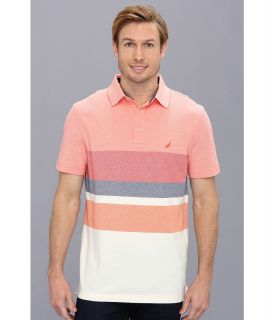 Nautica Engineered Stripe Performance Polo Shirt Mens Short Sleeve Pullover (Pink)