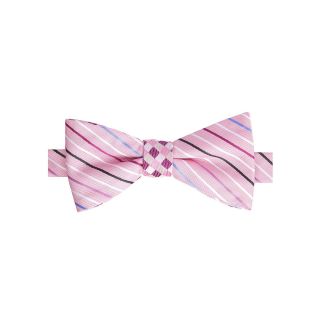 Stafford Gingham Stripe Pre Tied Contrast Knot Bow Tie, Pink, Mens