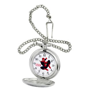 MARVEL Disney Mens Spiderman Silver Tone Pocket Watch