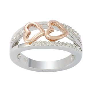1/7 CT. T.W. Diamond 14K Rose Gold Plated Hearts Ring, Womens