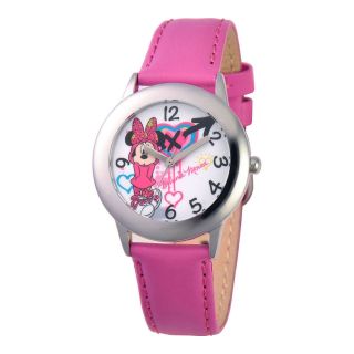 Disney Minnie Mouse Pink Leather Strap Watch, Girls