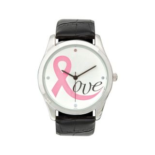 Womens Breast Cancer Pink Ribbon Love Strap Watch, Black