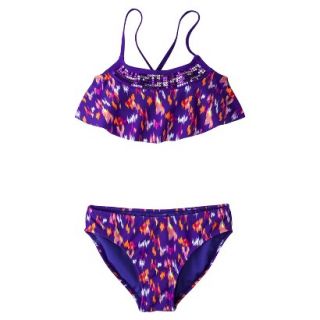 Girls 2 Piece Ruffled Bandeau Bikini Swimsuit Set   Purple S