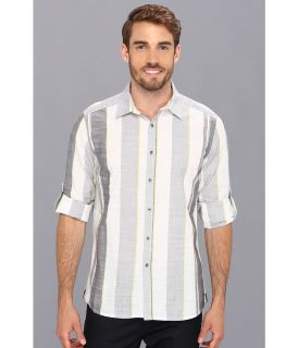 Kenneth Cole Sportswear Long Sleeve Yd Stripe Roll Sleeve Shirt Mens Long Sleeve Button Up (Black)