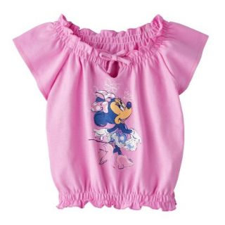 Disney Minnie Mouse Infant Toddler Girls Cap Sleeve Peasant Tee   Pink 12 M
