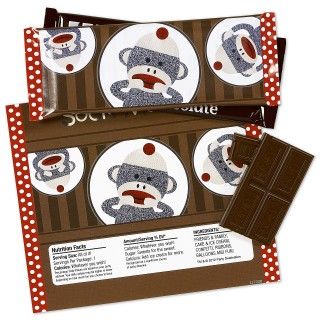 Sock Monkey Red Large Candy Bar Wrappers