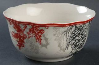 222 Fifth (PTS) Joyful Soup/Cereal Bowl, Fine China Dinnerware   Red&Black Pine,
