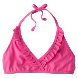 Girls Striped Ruffle Halter Bikini Swim Top   Pink M