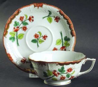 Herend Livia (Wbo) Footed Cup & Saucer Set, Fine China Dinnerware   Rust Floral