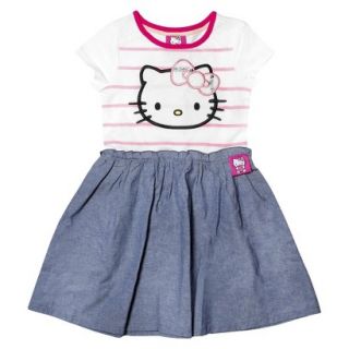 Hello Kitty Infant Toddler Girls Short Sleeve Tunic Dress   White/Chambray 4T