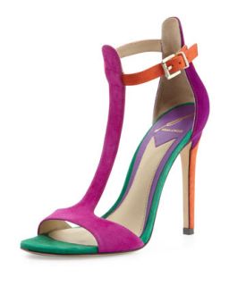 Womens Leigha Suede T Strap Sandal, Red/Green   B Brian Atwood