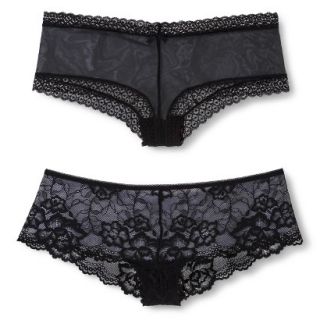 Gilligan & OMalley Womens 2 Pack Lace Tanga   Black L