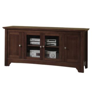 Tv Stand: Walker Edison Solid Wood TV Console with Doors   Brown