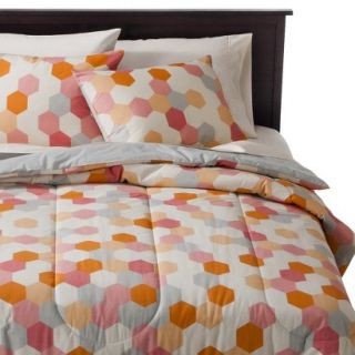 Room Essentials Orange Hexagon Watercolor Comforter Set   Queen