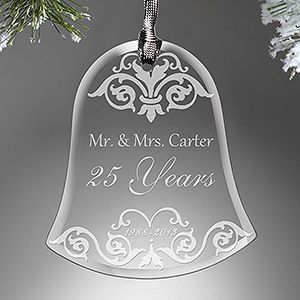 Personalized Anniversary Bell Christmas Ornament   Damask