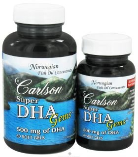 Carlson Labs   Super DHA Gems 500 mg.   Bonus Pack 60+20 Softgels
