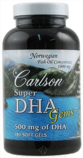 Carlson Labs   Super DHA Gems 500 mg.   180 Softgels