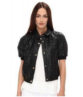 Versace Jeans Eyelet Cropped Leather Jacket Womens Jacket (Black)