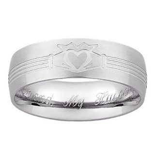 Personalized Sterling Silver Mens Engraved Claddagh Wedding Band  12