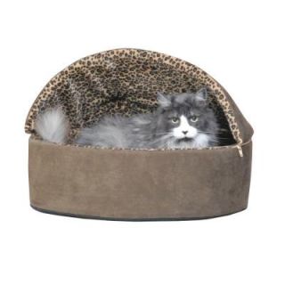 K&H Pet Products Thermo Kitty Deluxe Small Mocha Leopard Hooded Heated Cat Bed 3196