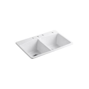 KOHLER Brookfield Top Mount Cast Iron 22x33x9.625 1 Hole Double Bowl Kitchen Sink in Almond 5846 1 47