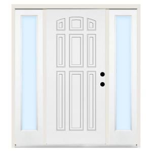 Premium 9 Panel Primed White Steel Left Hand Entry Door with 10 in. Clear Glass Sidelites and 4 in. Wall ST90 PR S10CL 4LH