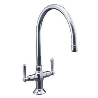 KOHLER HiRise 2 Handle Pull Down Sprayer Kitchen Faucet in Polished Stainless Steel K 7341 4 S