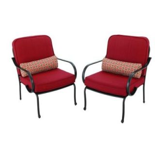 Hampton Bay Fall River Patio Lounge Chair with Dragon Fruit Cushion (2 Pack) DY11034 L R
