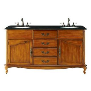 Home Decorators Collection Provence 62 in. W x 22 in. D Double Sink Vanity in Chestnut with Marble Vanity Top in Black 1112700970