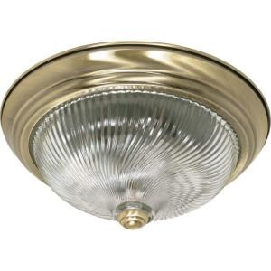 Glomar 2 Light Antique Brass 13 in. Flush Mount with Clear Swirl Glass HD 230