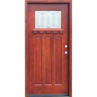 Pacific Entries Craftsman 1 Lite Stained Mahogany Wood Entry Door with Dentil Shelf 6 in. Wall Series M31DBML6D