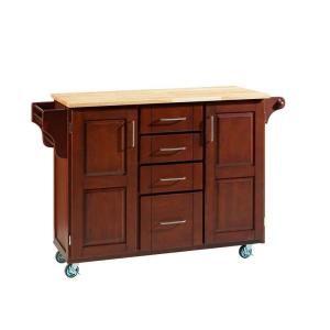 Home Styles Large Create a Cart in Cherry with Natural Wood Top 9100 1071