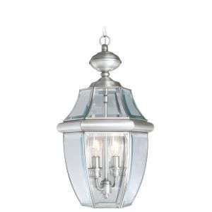 Filament Design Providence Collection 2 Light Outdoor Brushed Nickel with Clear Beveled Glass Pendant CLI MEN2255 91