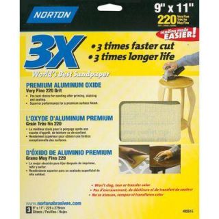 Norton 9 in. x 11 in. 220 Grit 3X Sanding Sheets (3 Pack) 02616