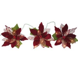 18 Light Battery Operated LED Red 3 Poinsettia Flower Garland FG02 1R018 A1