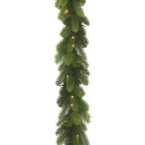 Martha Stewart Living 9 ft. Feel Real Down Swept Deluxe Douglas Fir Garland with 50 Soft White LED Battery Operated Lights with Timer PEDD7 302L 9AB