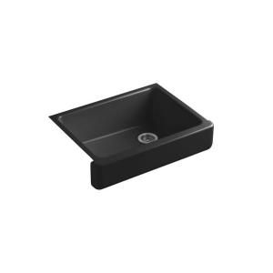 KOHLER Whitehaven Under Mount Cast Iron 29 1/2x21 9/16x9 5/8 0 Hole Single Bowl Kitchen Sink in Black Black 6486 7