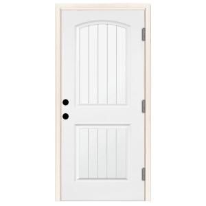 Steves & Sons Premium 2 Panel Plank Primed White Steel Entry Door with 32 in. Left Hand Outswing and 4 in. Wall ST22 PR 28 4OLH