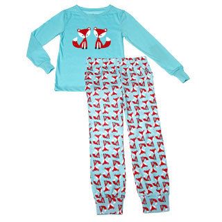 Girls Blue Fox And Friends Printed Long Sleeve Pajama Set