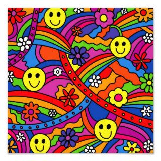 Smiley Face Rainbow and Flower Hippy Pattern Photo Print