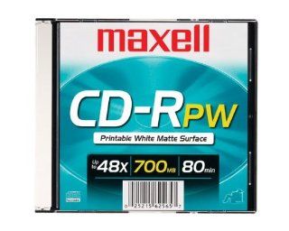Maxell CD R 80 Minute700 MB 48x Inkjet Printable White Surface, With Slim Jewel Case 10 per Carton, Part Number 648721: Electronics