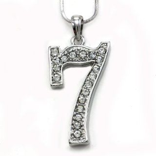 Number Charm 7 Seven Pendant Necklace Clear Rhinestones Ladies Mens Fashion Jewelry: Jewelry