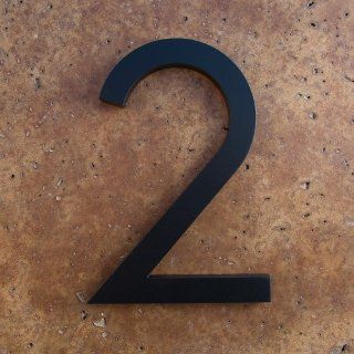 Modern House Number Black Color Aluminum Modern Font Number Two "2" 6 inch  Address Plaques  Patio, Lawn & Garden